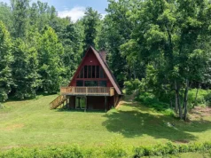 Modernized Lakefront A-Frame on 20 Wooded Acres in Blue Ridge Foothills – Owner Financing Offered