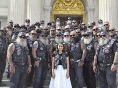 47 bikers surrounded a courthouse when a cop tried to reclaim his aused daughter.
