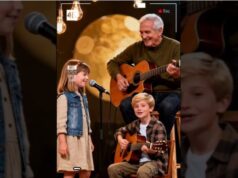 Grandfather and grandchildren, playing wonderful songs together