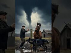 Black Wolf Warning To A Man And Saves A Horse