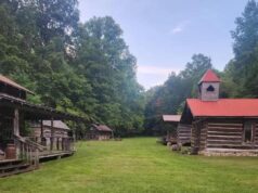 OMG! I want this village! That old chapel is so cool! Ten cabins on 22 acres in Kentucky. $350,000