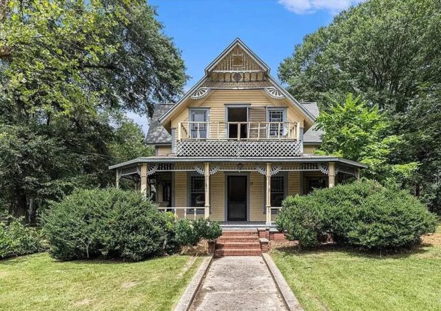 Pretty stained glass! Two acres. $245,000. To see inside, look in comments.