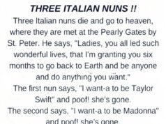 JOKE: When Three Italian Nuns Were Given a Second Chance or Fun