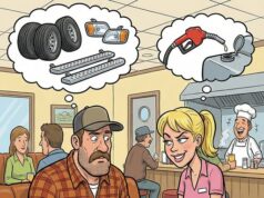 A long-haul trucker slid into a booth at a busy highway café