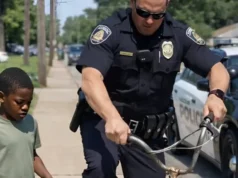 A police officer took a 7-year-old boy’s bicycle and smashed it right in front of his eyes; the boy cried and begged him not to do it, but then the officer did something that left the entire street in shock