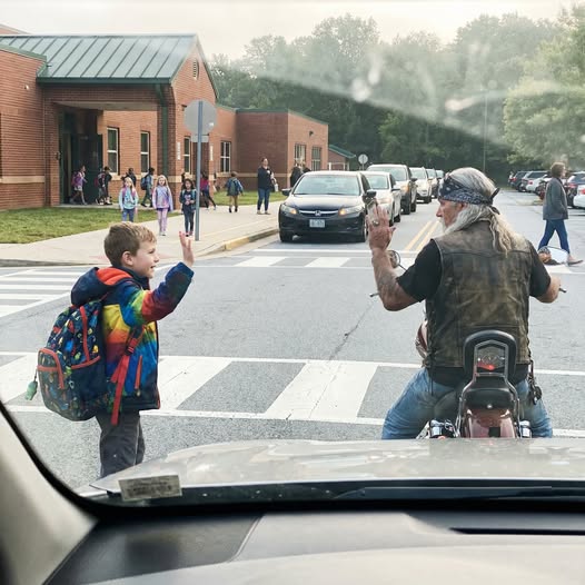 I Asked My Son Why He Waves At The Biker Outside School And His Answer Broke Me