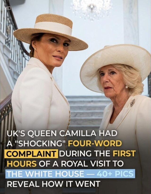 Upon arriving at the White House, Queen Camilla appeared upset after what transpired when she and her husband met with Donald and Melania Trump. 😳 See over 40 photos from the royal state visit. ⬇️..