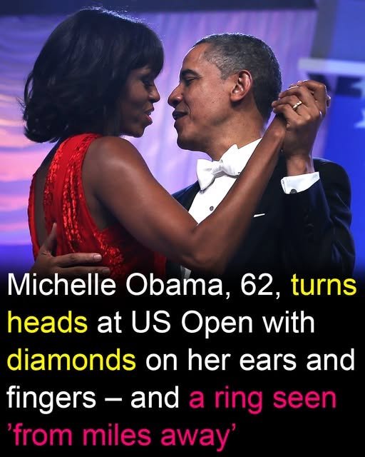 Michelle Obama turns heads at US Open with diamond-covered ears and a ring seen “from miles away”