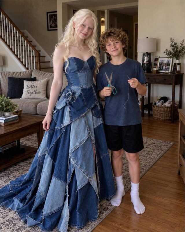 My Stepmom Refused to Give Me Money for a Prom Dress – My Brother Sewed One from Our Late Mom’s Jeans Collection, and What Happened Next Made Her Jaw Drop!!
